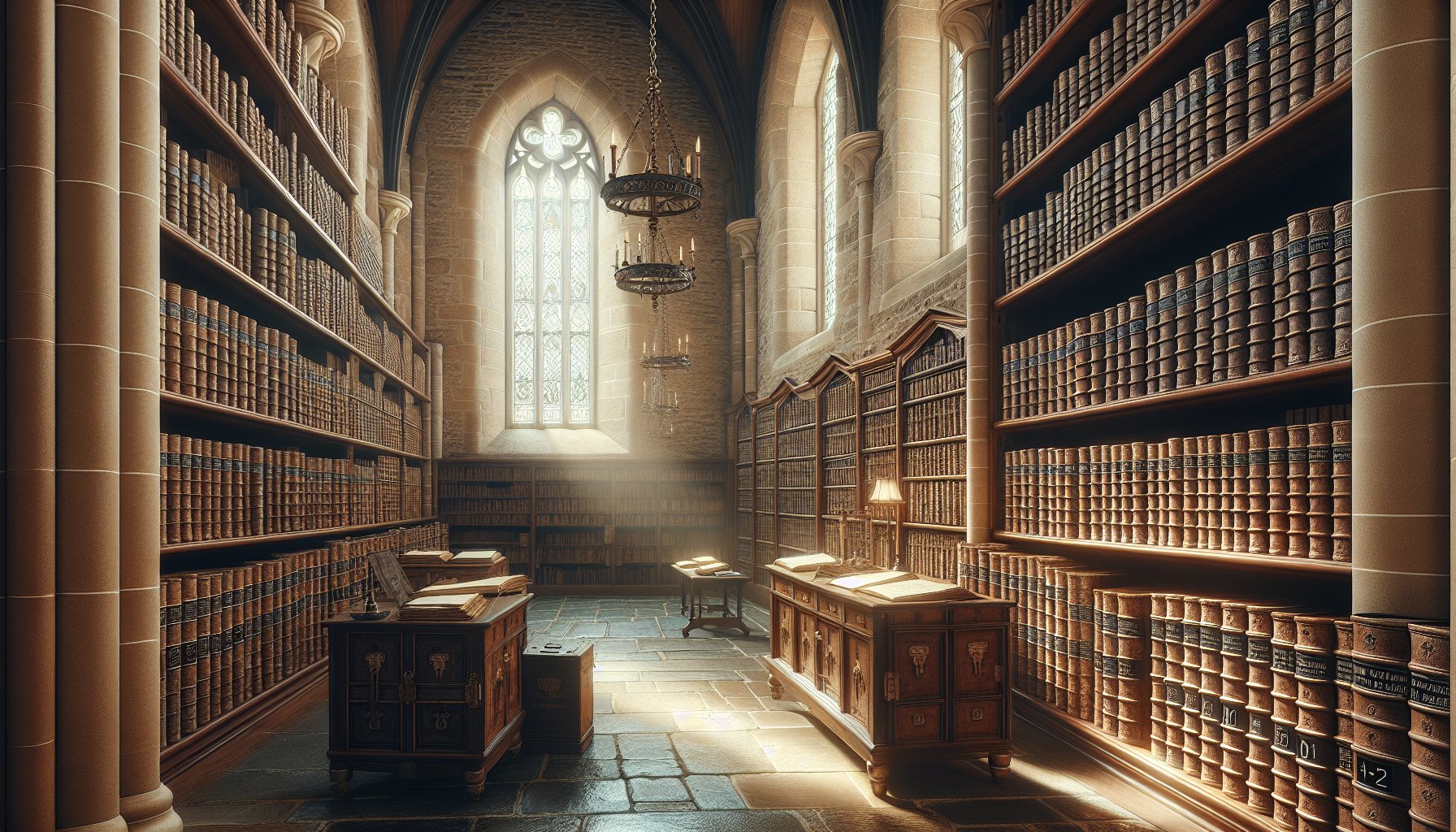 Historic church archive with baptismal records and parish registers