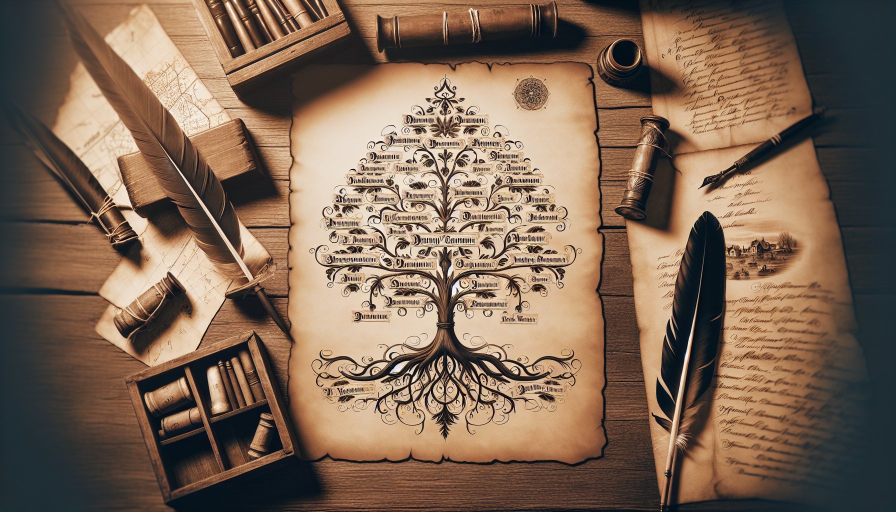 Vintage family tree with surnames starting with J