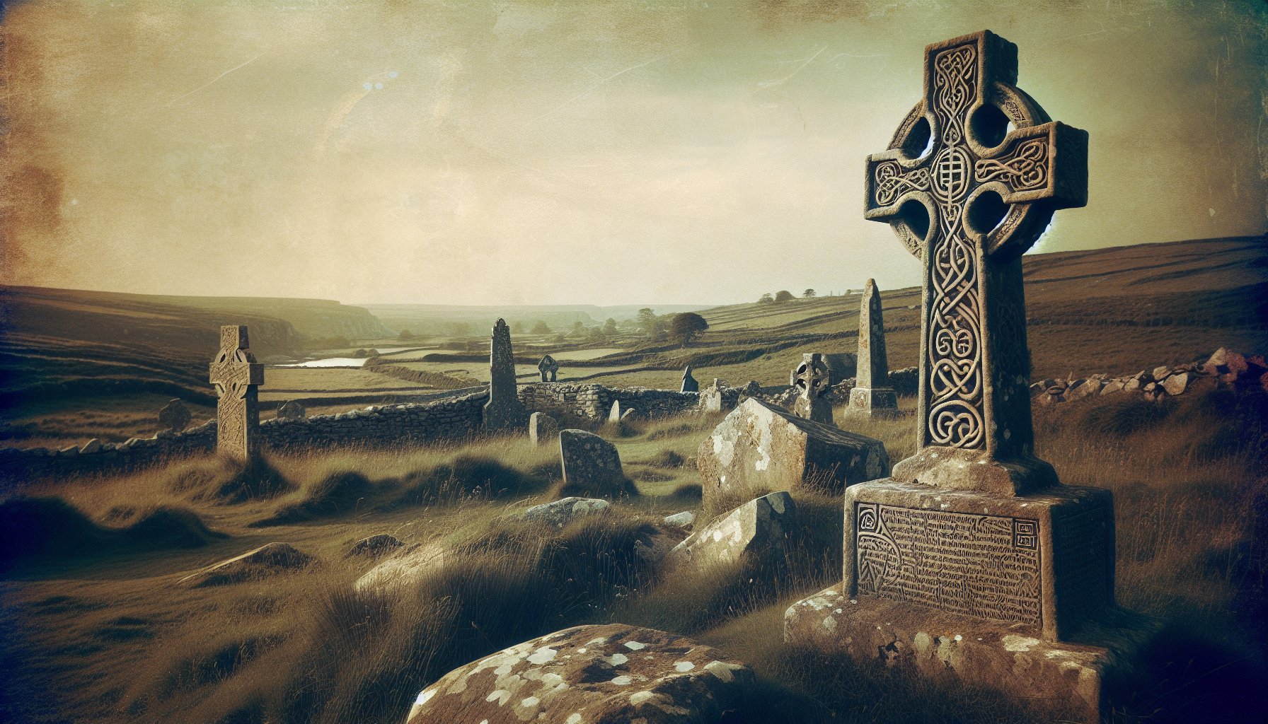 Irish Celtic crosses with carved Gaelic surnames starting with G