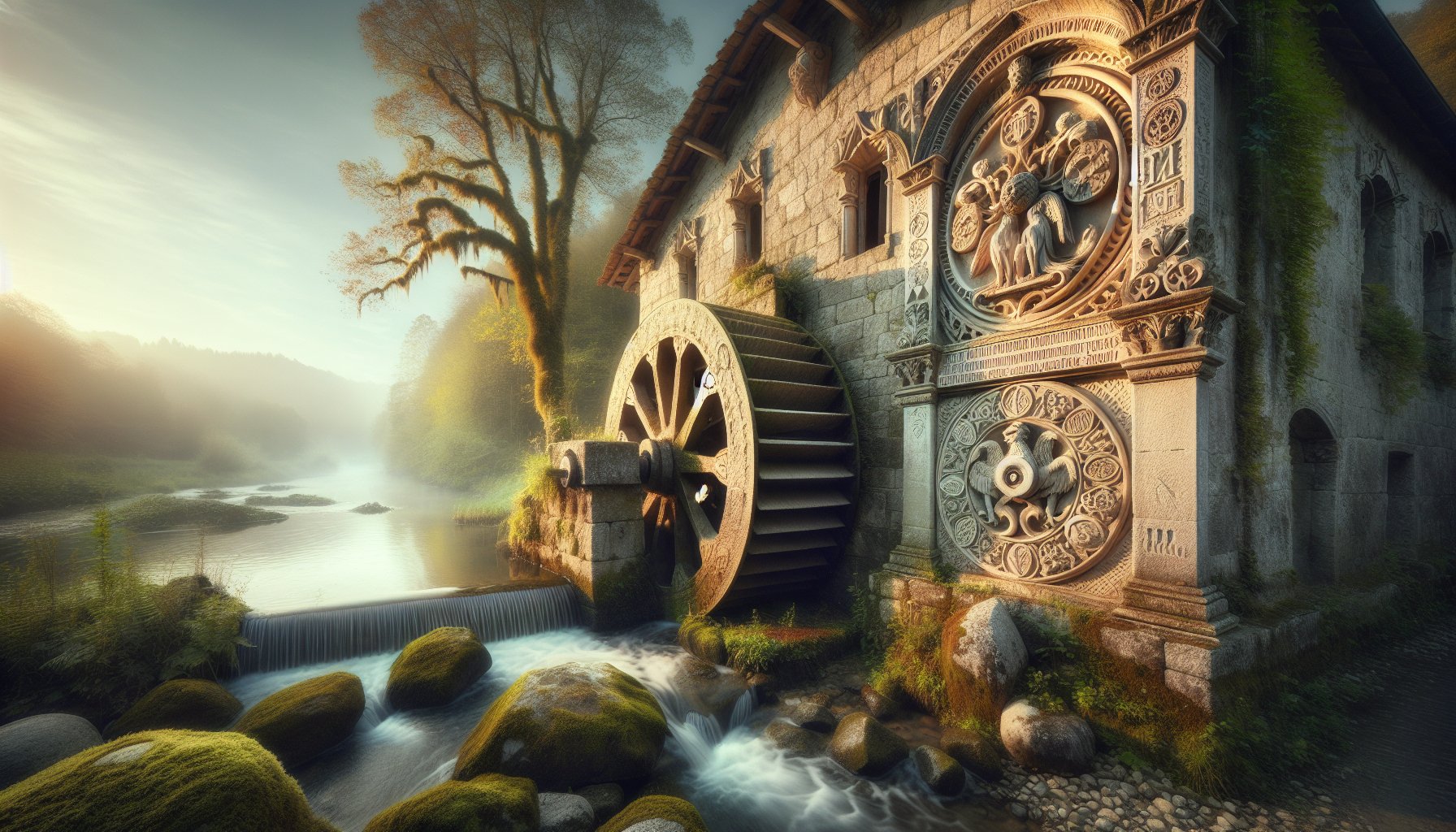 Historic stone mill wheel representing the Miller surname origin with carved family names