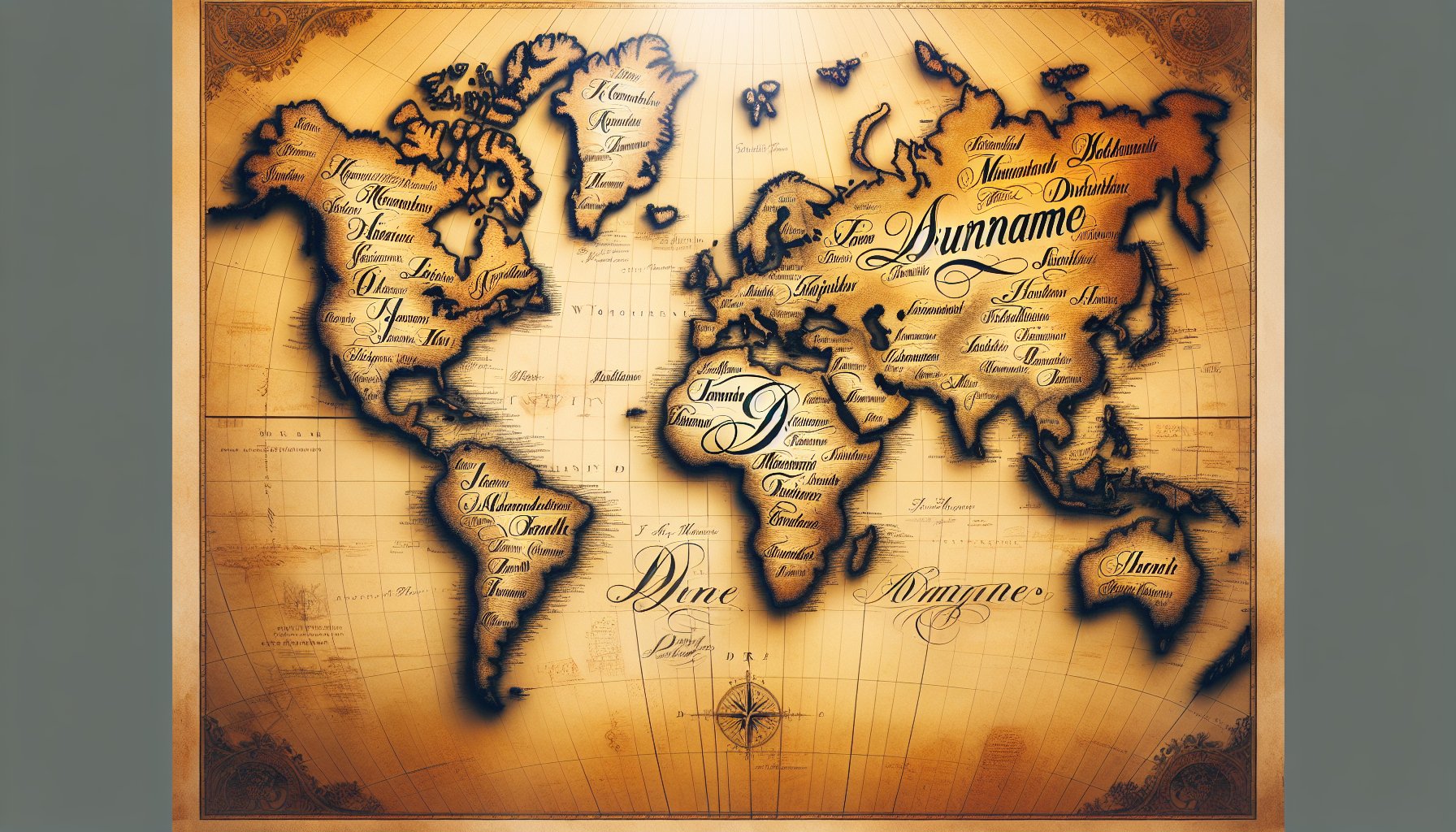Vintage map with surnames starting with D