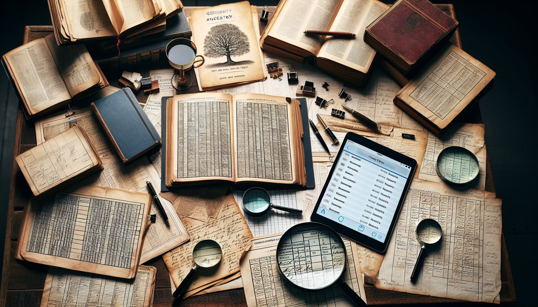 Genealogy research workspace showing surname search resources and tools