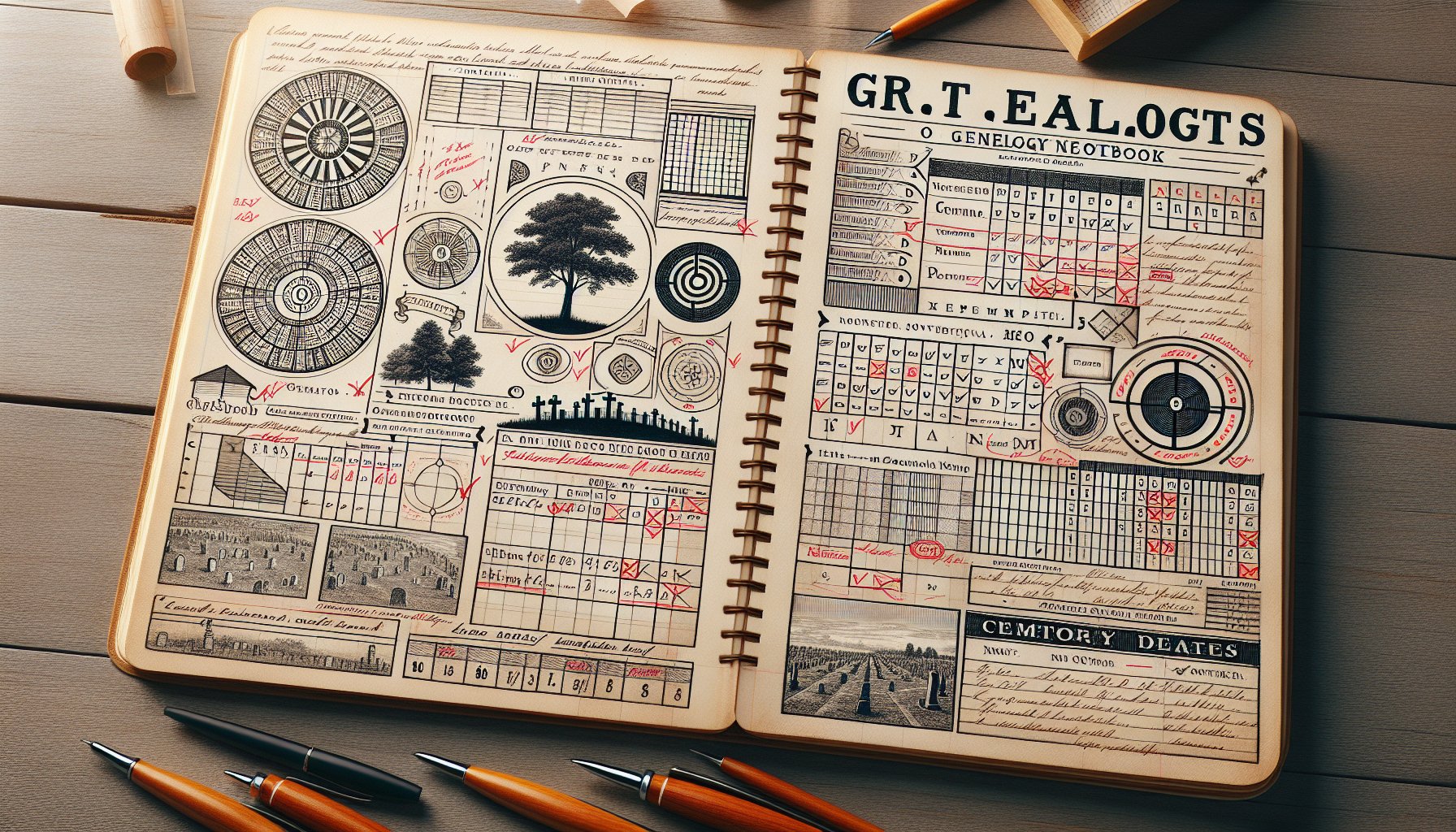 Genealogy field research notebook with Roman numeral date conversion notes