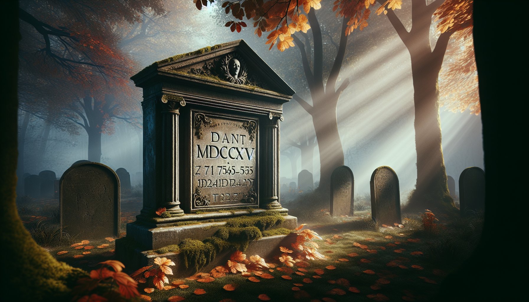 Roman numeral date converter tombstone showing MDCCXLV carved in stone