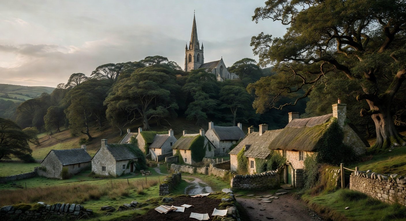 English countryside village showing origins of surnames starting with U like Underwood