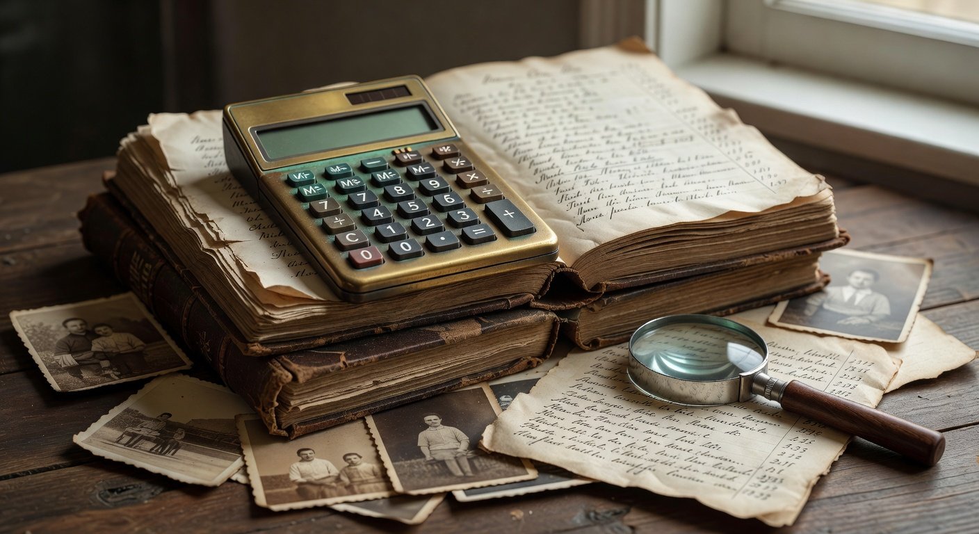 Tombstone date calculator tools with genealogy research materials