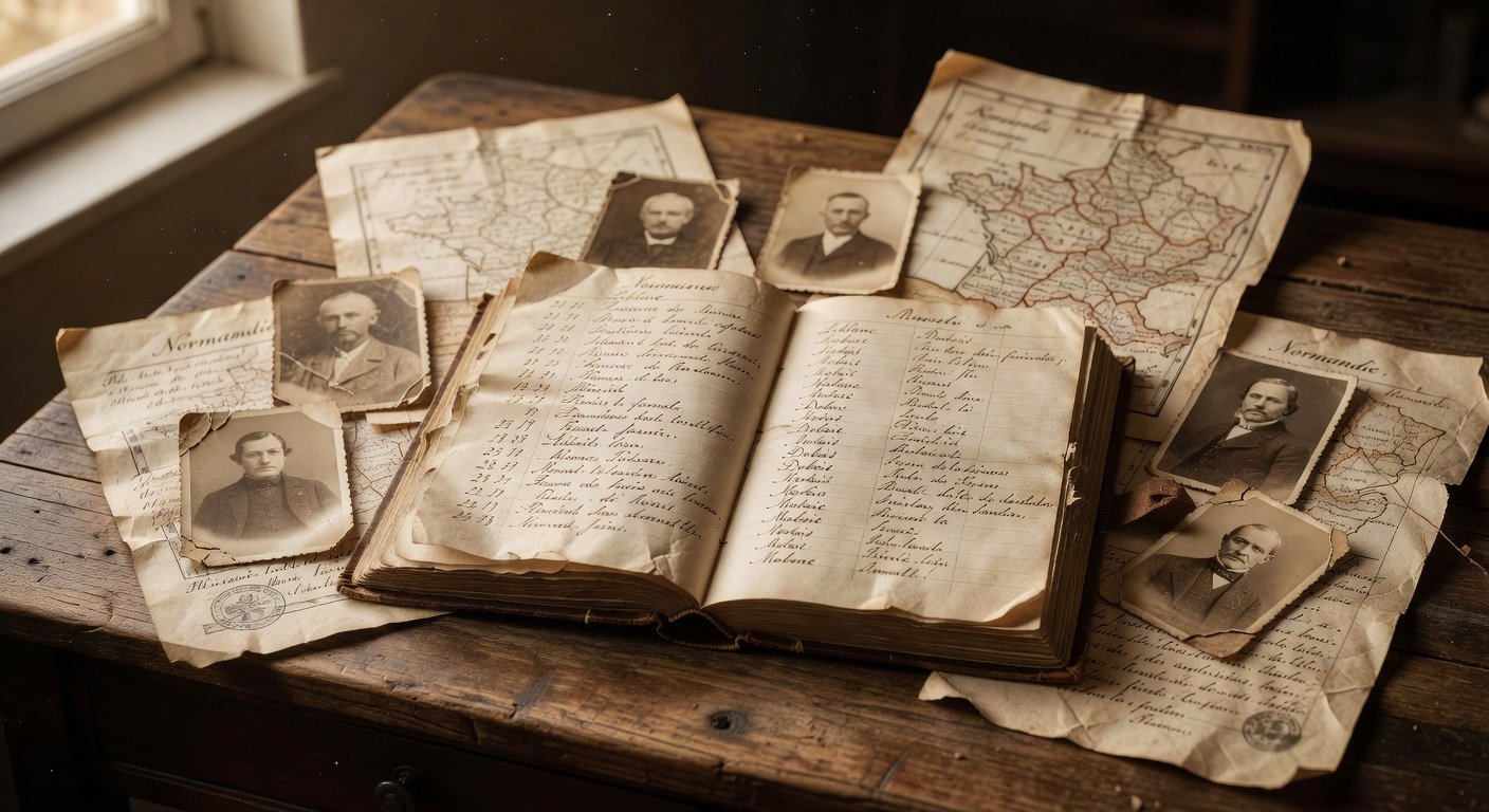French surname meanings research with vintage parish records and genealogical documents