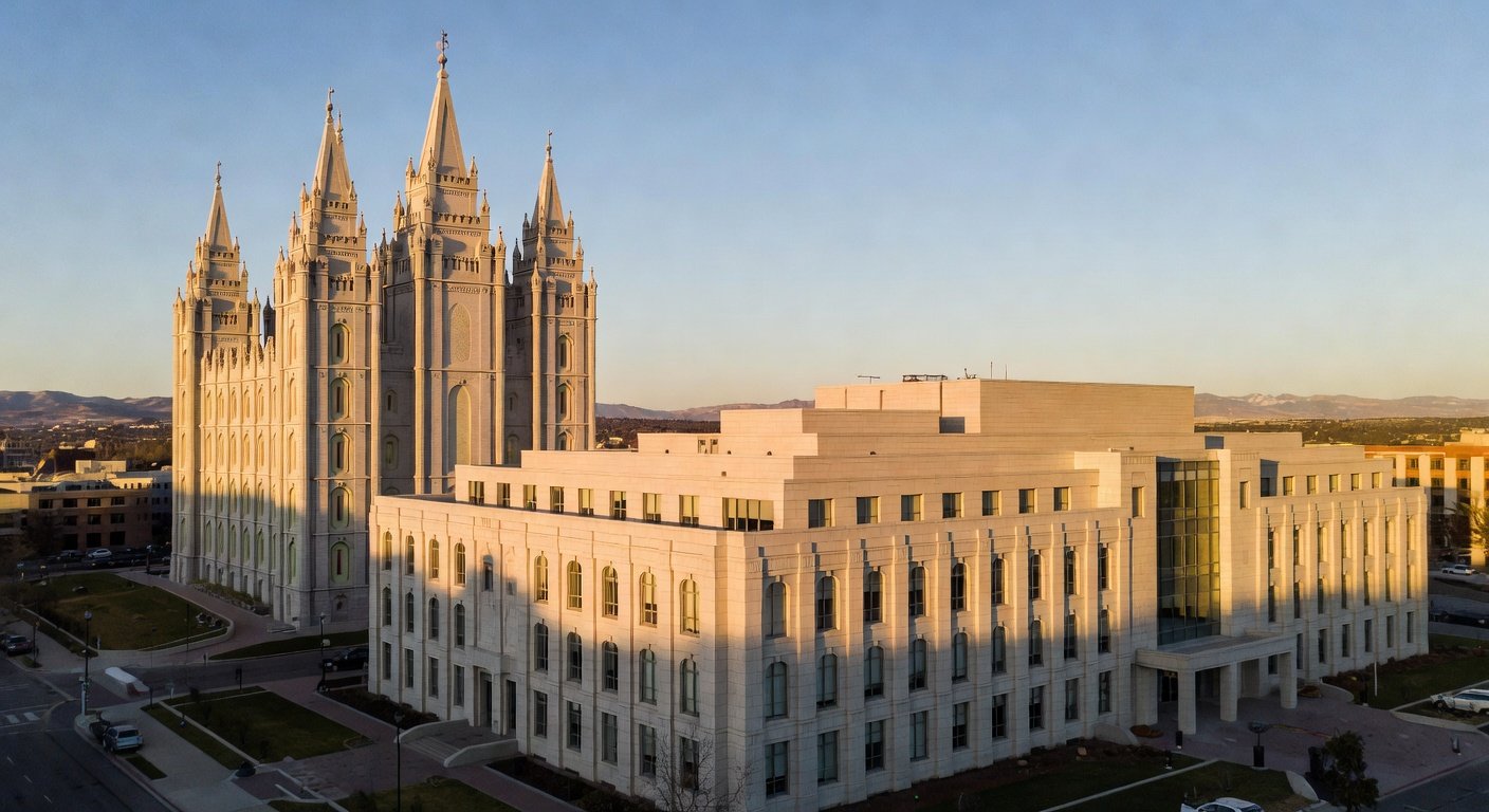 Salt Lake Temple and Family History Library showing genealogy and mormons connection