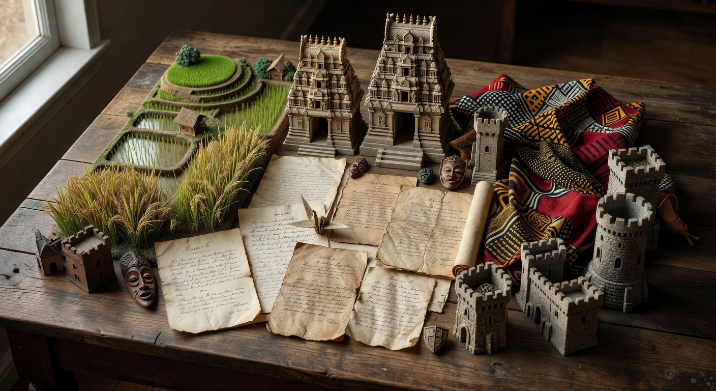 Cultural symbols representing global diversity of surnames beginning with U worldwide