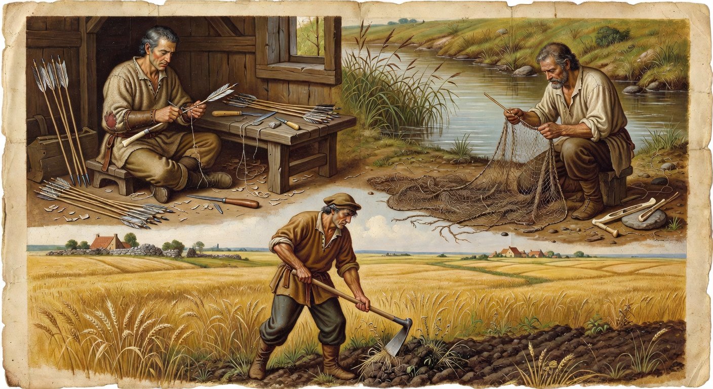 Medieval craftsmen representing occupational surnames starting with F