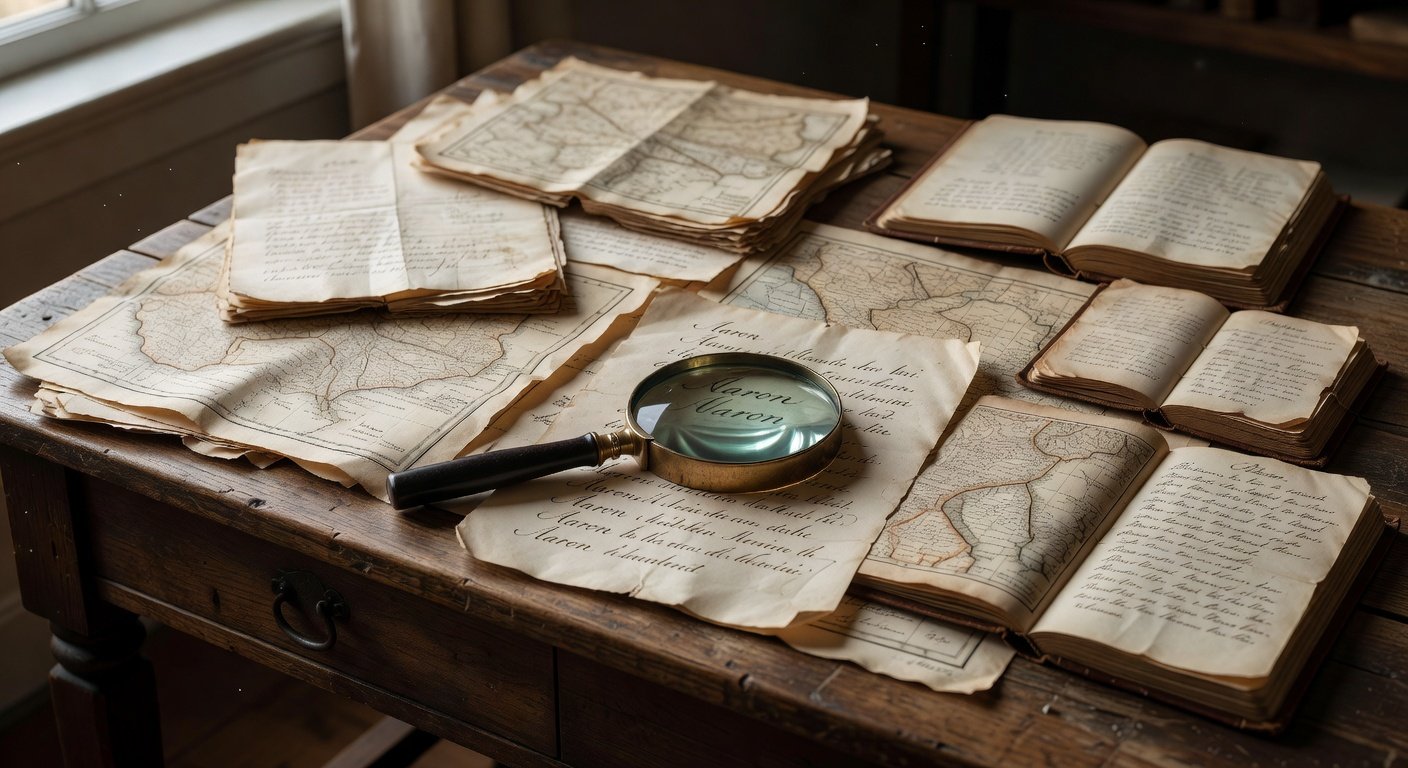 Genealogy research documents showing Aaron name variations