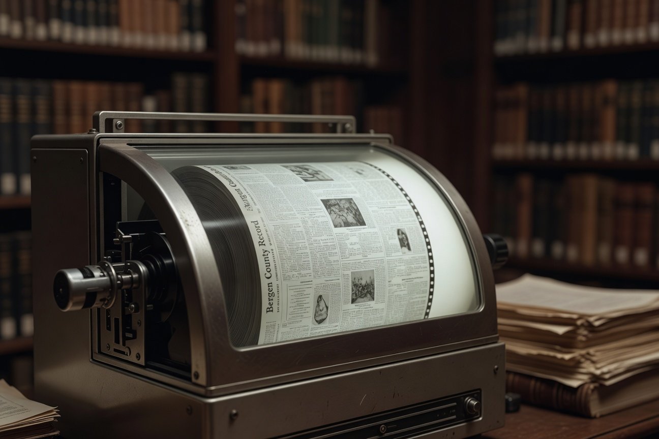 Microfilm reader with Bergen County Record archives