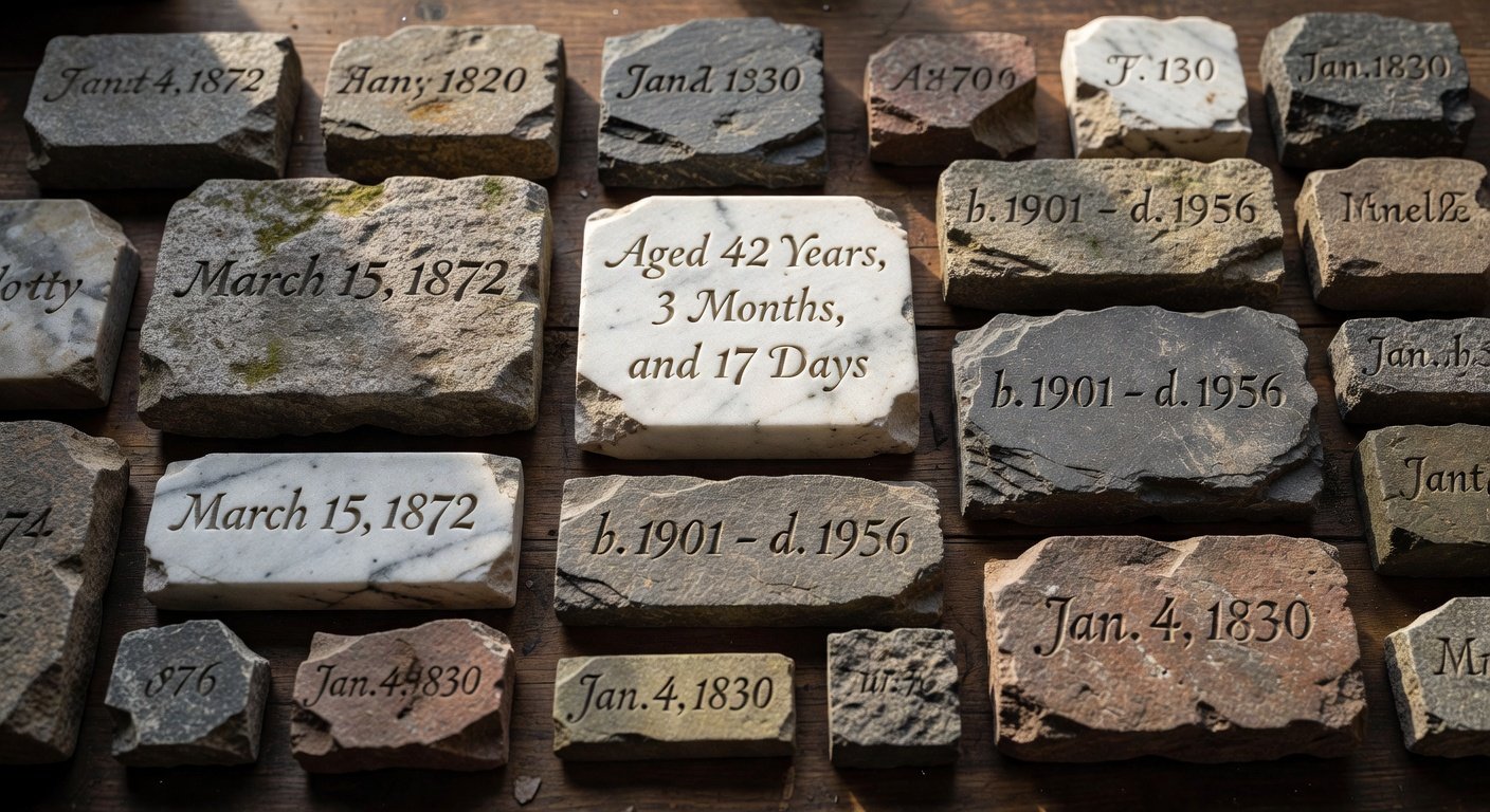 Different tombstone date formats and grave date calculator examples