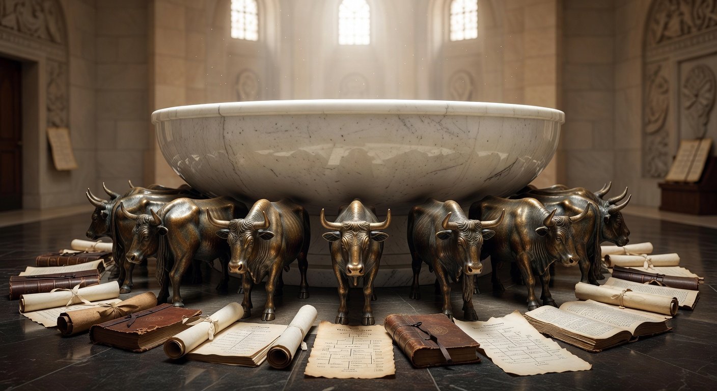 LDS temple baptismal font showing connection between Mormon genealogy and temple work