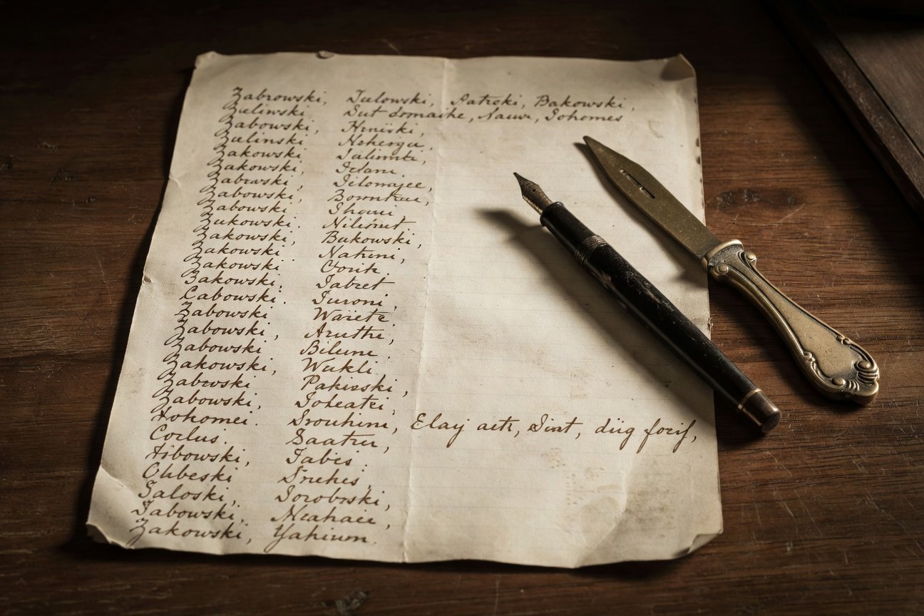 Historical immigration document showing surnames starting with Z