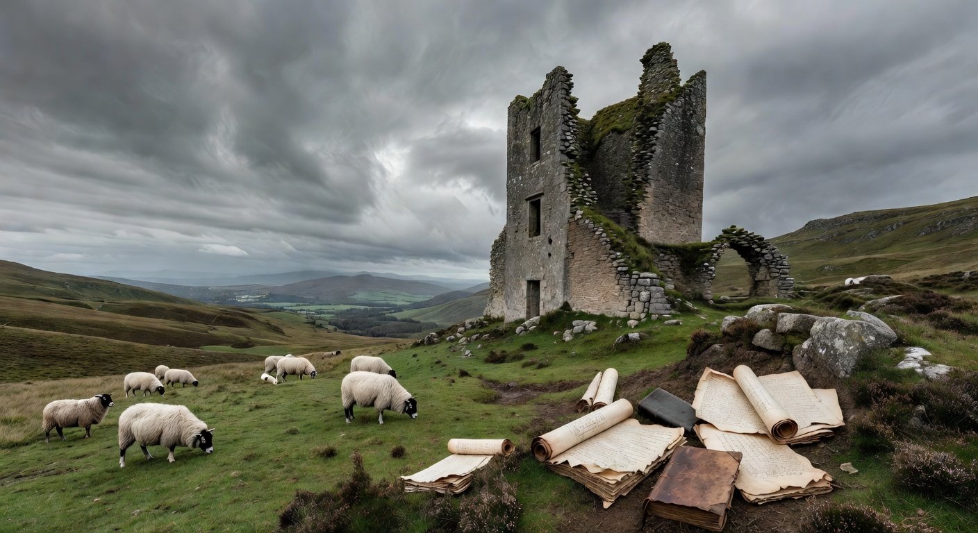 Scottish Border tower house ruins showing steele family name origin in clan territory