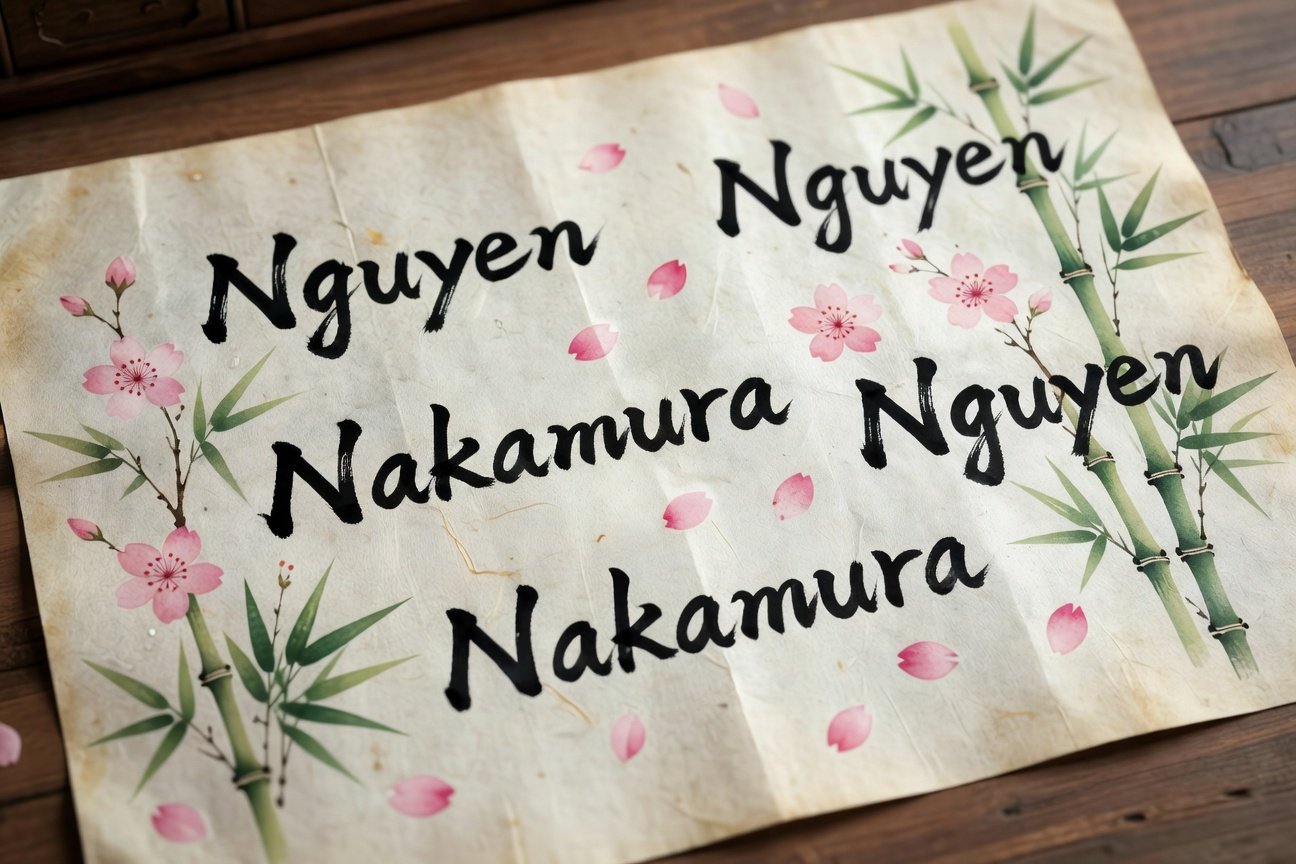 Asian calligraphy displaying surnames beginning with N in traditional scripts