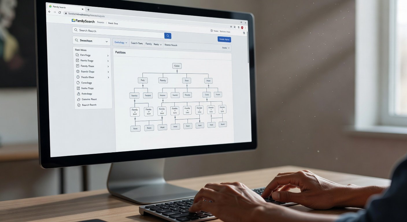 Genealogy website search results displayed on computer screen during family history research