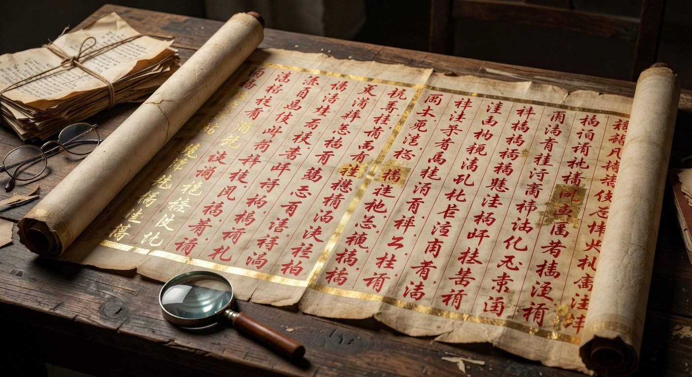 Traditional Vietnamese family genealogy scroll showing Nguyen surname lineage