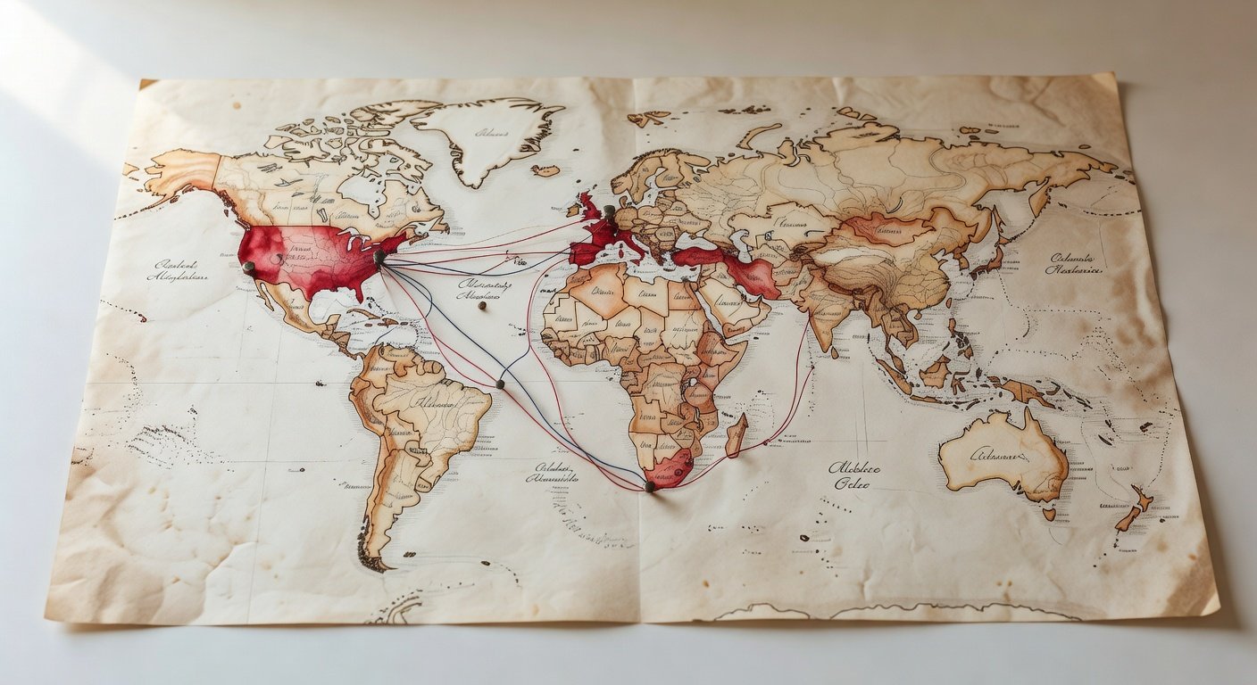 World map showing Williams surname distribution and migration patterns from Wales to America and English-speaking nations