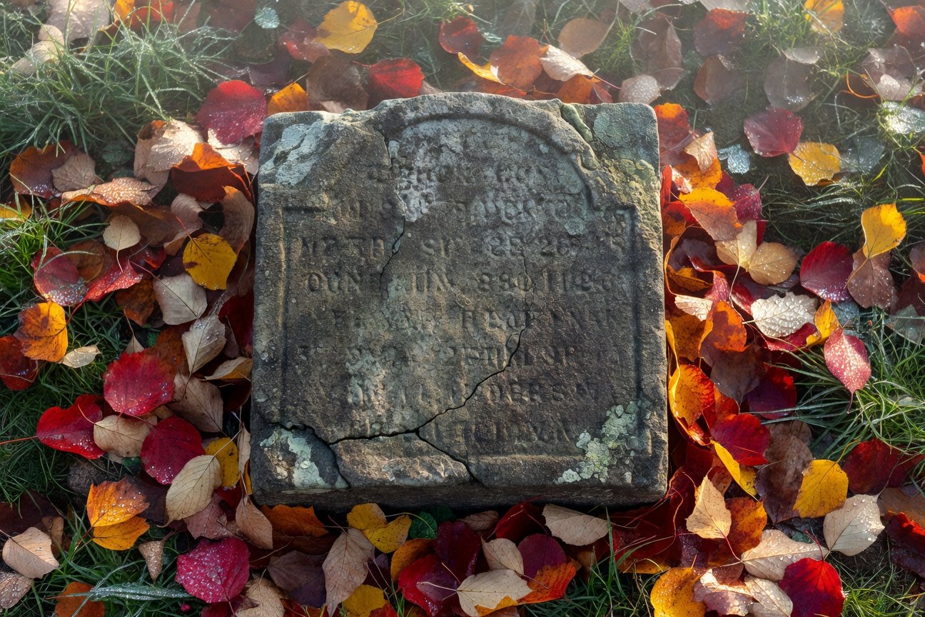 historic cemetery gravestone with carved family names and death dates