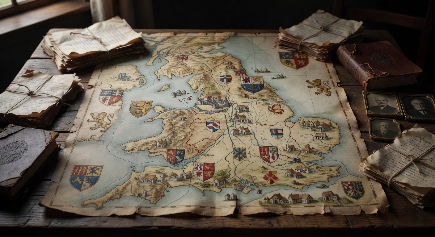 Medieval map showing Ray surname origin locations in Yorkshire and Lancashire