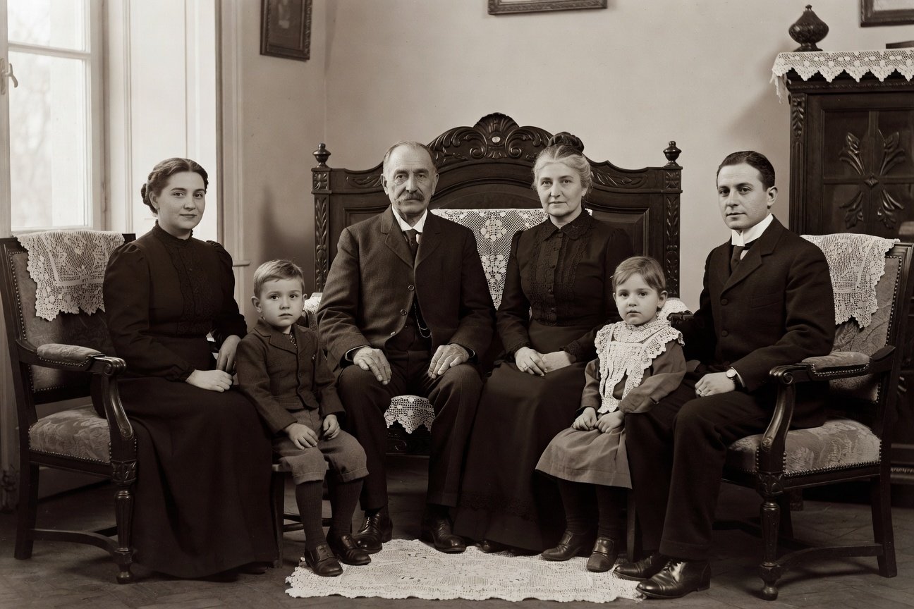 Italian family portrait from early 1900s showing three generations, representing Italian ancestry and heritage