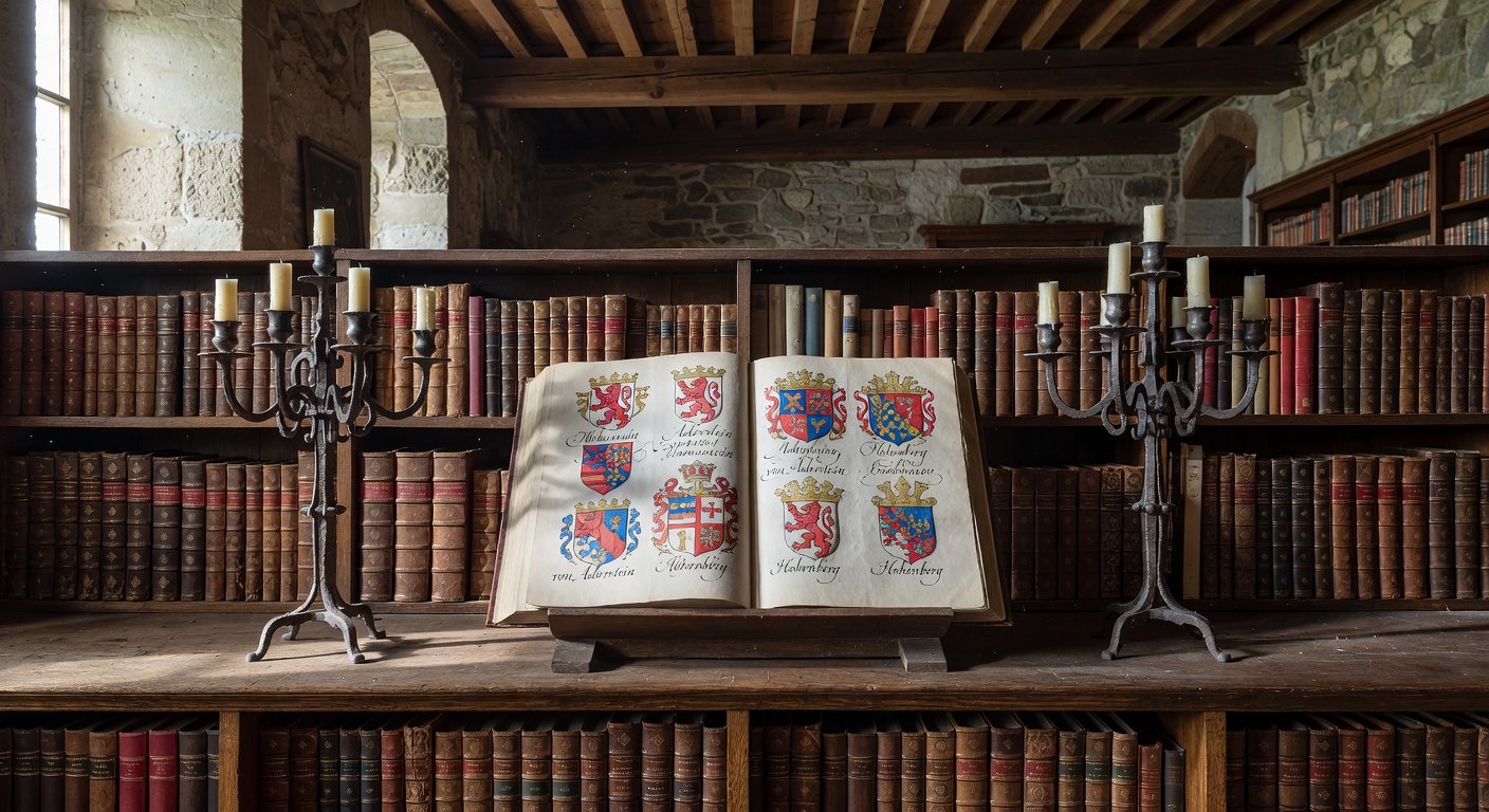 Library scene illustrating german last names origin research