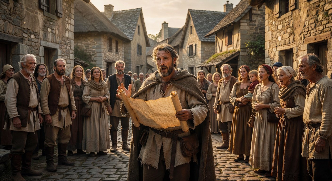 Medieval European village demonstrating surname origin by country traditions