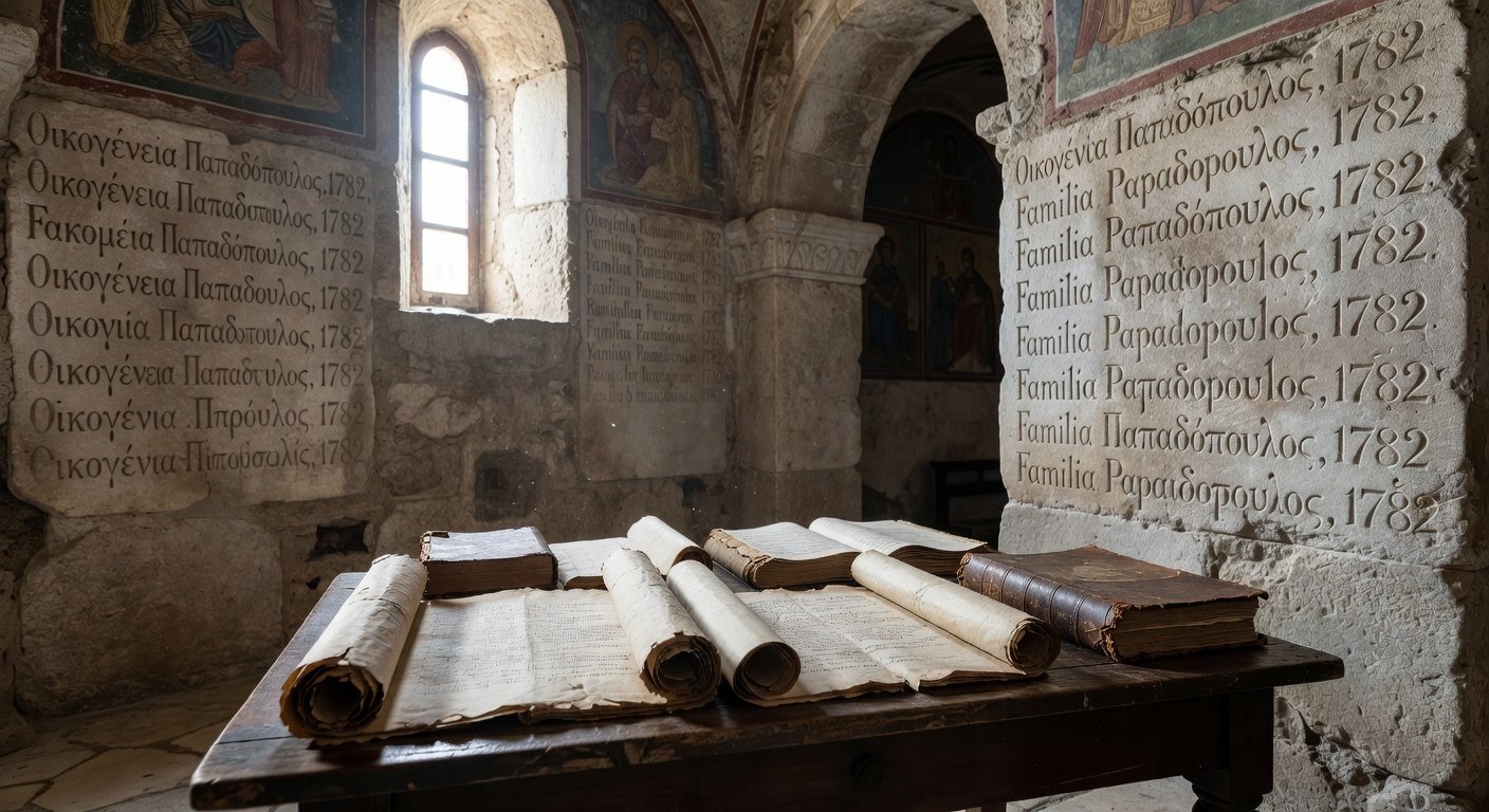 Greek church inscriptions showing surnames beginning with X in historical context