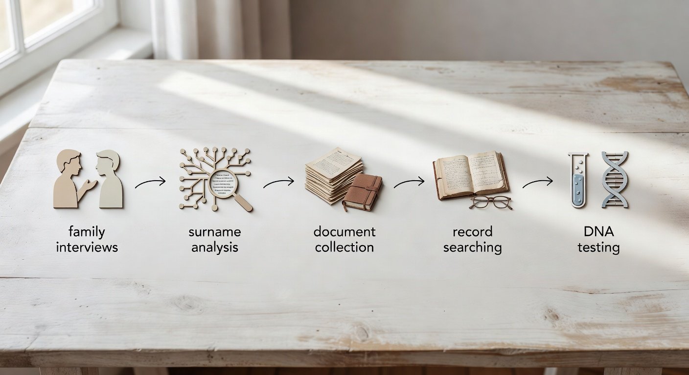 Genealogy research flowchart showing systematic steps for tracing Italian ancestry